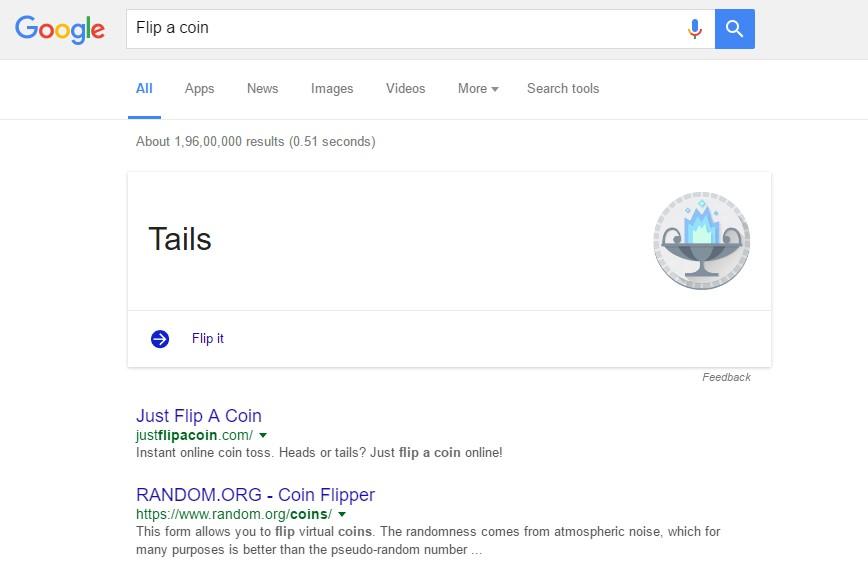 Sử dụng Google, bạn thậm chí có thể lật đồng xu để đưa ra quyết định công bằng