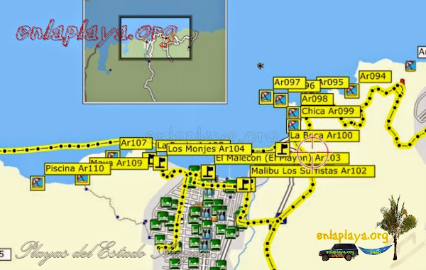 Mapa de Playas del sector Ocumare de la Costa