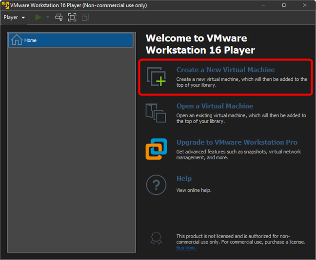 Crea una nuova macchina virtuale in VMware Workstation Player Free