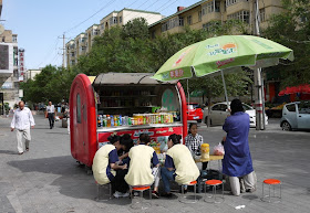 drink stand on sidewalk in Xining, Qinghai, China