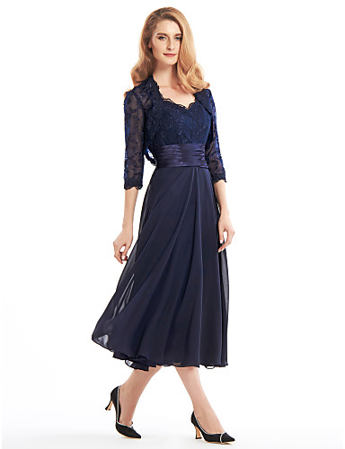 Mother of the Bride / Groom Dresses: Dark Navy Blue Chiffon Mother of ...