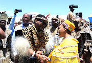 King Misuzulu kaZwelithini greets KwaZulu-Natal premier Nomusa Dube-Ncube at the commemoration of the Battle of Isandlwana. File photo.