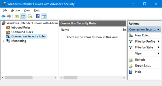 Regole di sicurezza della connessione in Windows Defender Firewall