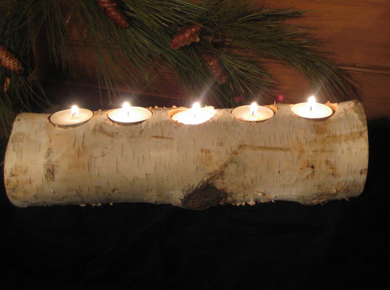 2 Birch Log Tea Light Candle