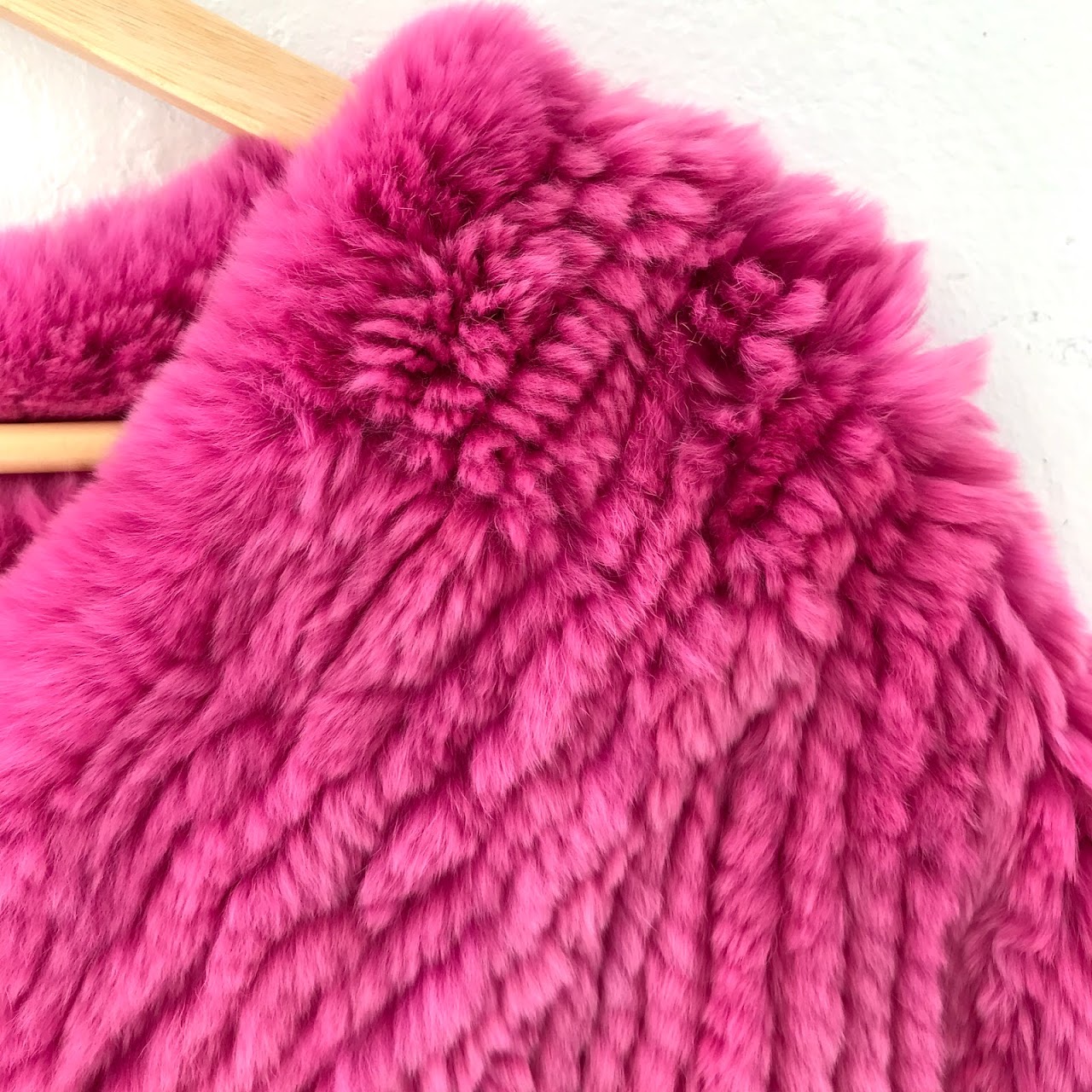 Sophia Swire Knit Pink Rabbit Fur Shawl