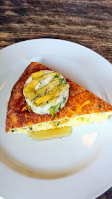 Course 2: one of the side dishes to the Korean Fried Stray Bird of Black Sesame Seed Corn Bread with Warm Brown Rice Syrup and Charred Ramp Butter at Stray Birds, a pop up by Stray Dogs PDX in May 2015