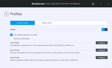 Bitdefender, профиль, работа, игра, фильм, настройка