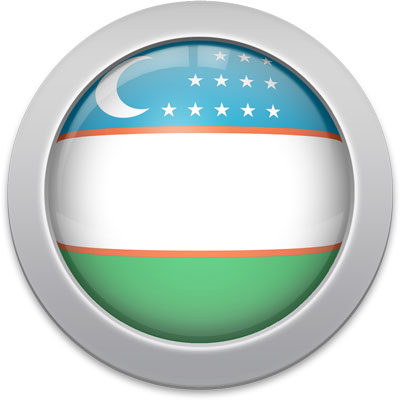 Uzbekistani flag icon with a silver frame