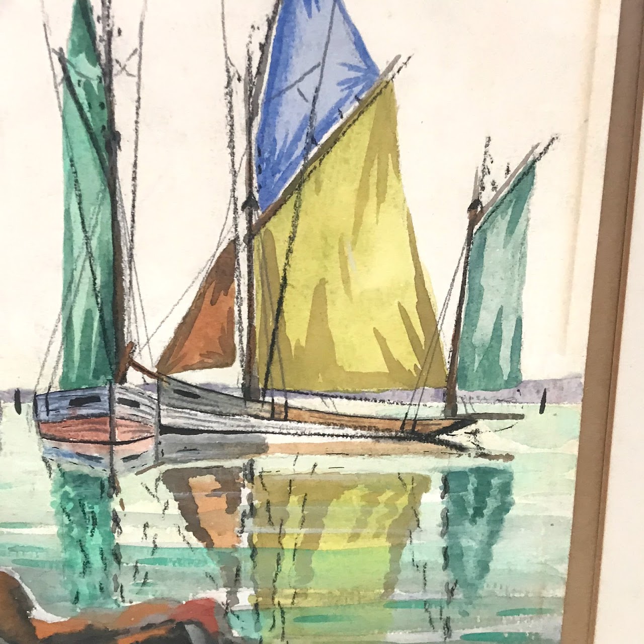 Vintage Signed Seascape Watercolor Painting