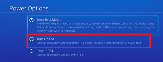 PS4をオフにするをクリックします