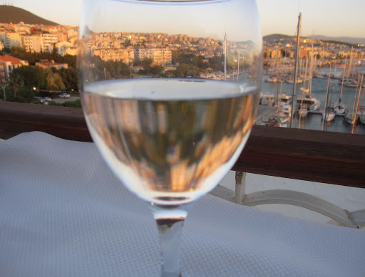 Kusadasi harbor, as seen in my water glass