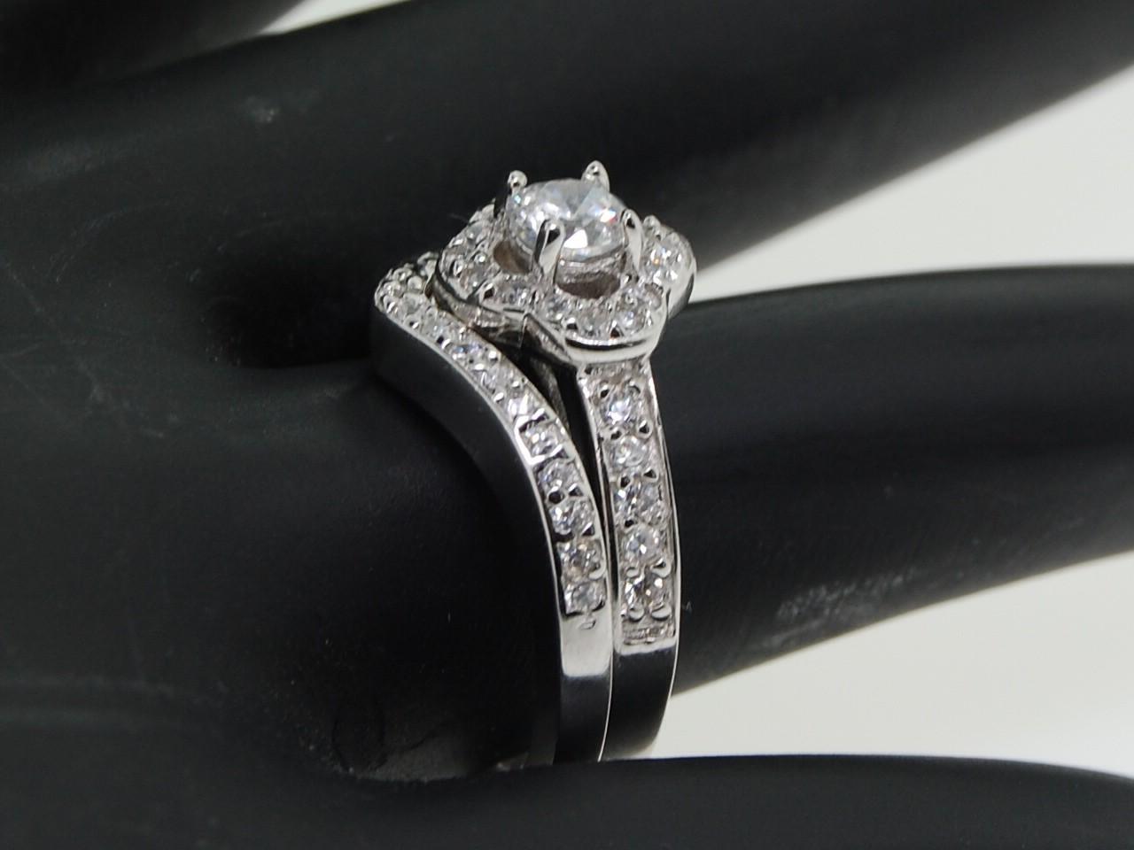 LADIES STERLING SILVER CZ BRIDAL SET ENGAGEMENT RING   eBay