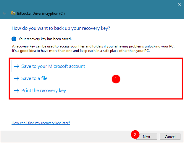 Guardar la clave de recuperación de BitLocker