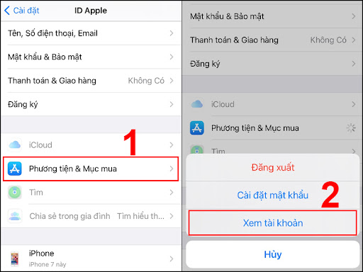 Chọn Xem tài khoản ID Apple