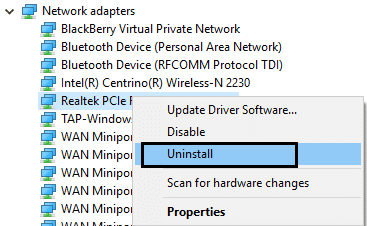 Disinstallare Realtek PCIe GBE Family Controller.