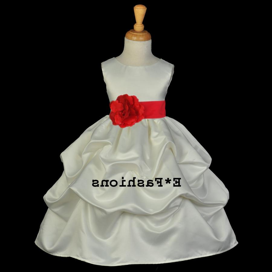 IVORY CHERRY RED WEDDING PRINCESS FLOWER GIRL DRESS 6-9M 12-18M 2 2T 4 6 6X