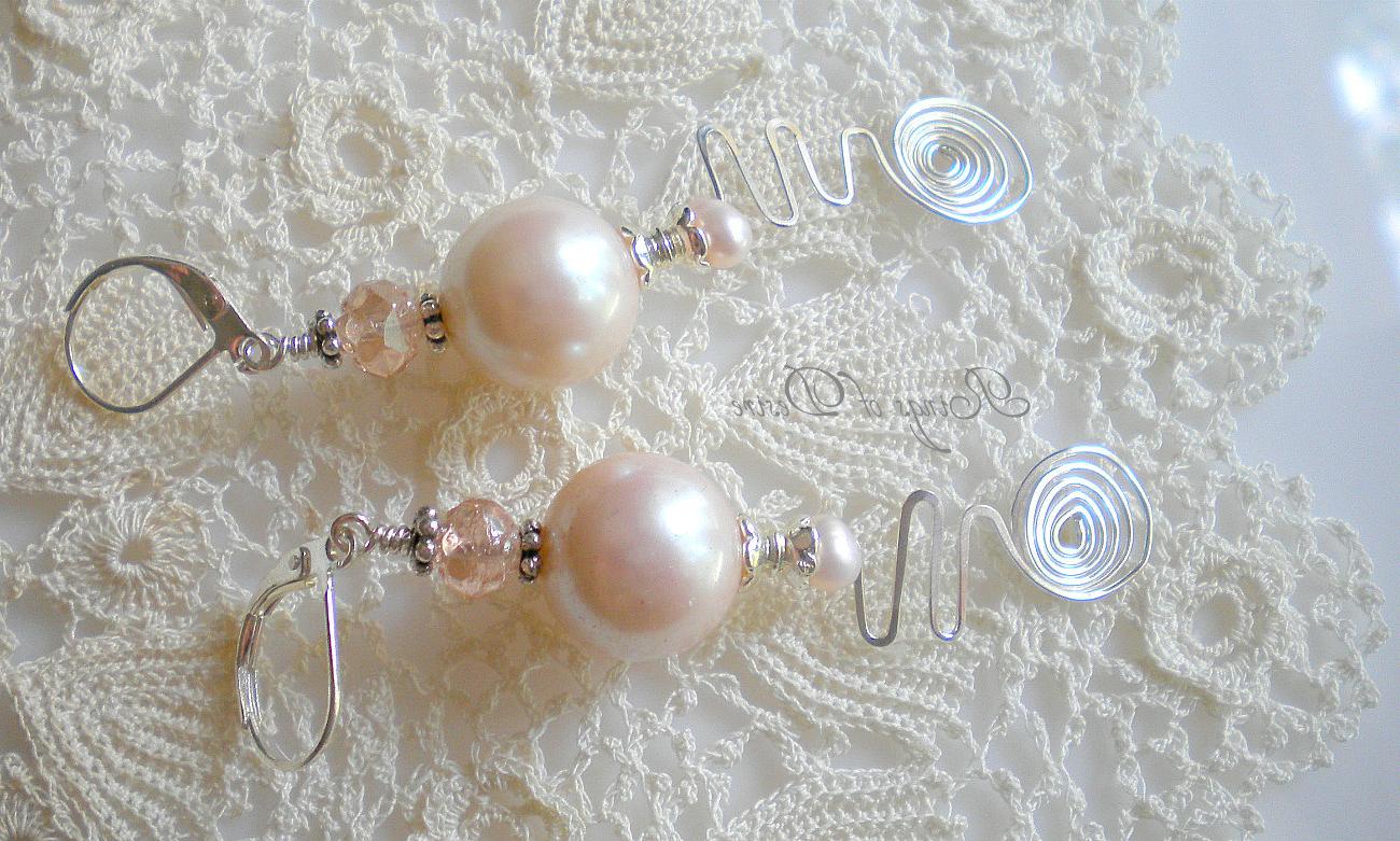 EARRINGS Wedding Vintage Blush Pink Pearl with Silver Acoutrement