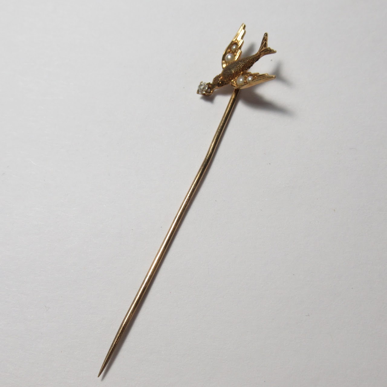 14K Gold, Diamond, and Pearl Stick Pin