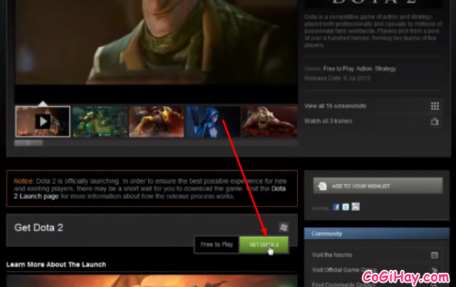 Bạn nhấn vào get dota 2