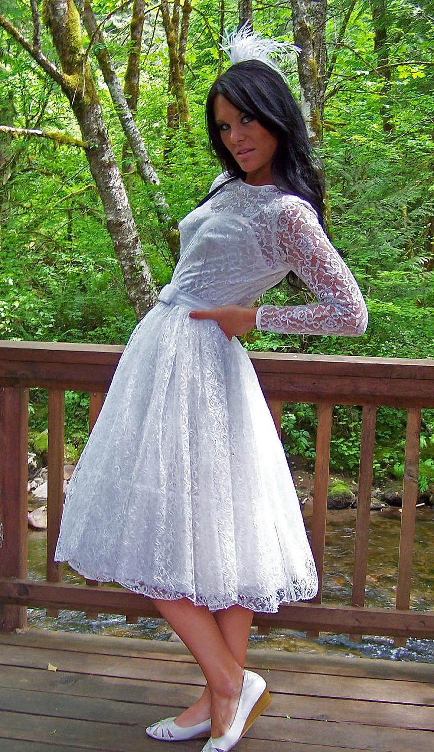 this Vintage 1950s Silk Lace and Chiffon Duo Wedding Reception Dress