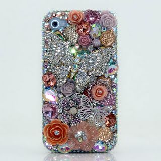 3D Swarovski Crystal Diamond Silver Butterfly Bling Case Cover for iphone 4 / 4s (100% Handcrafted by BlingAngels)