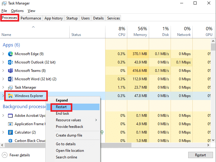 คลิกขวาที่ windows explorer และเลือกรีสตาร์ท  แก้ไขแถบงานคลิกขวาไม่ทำงาน