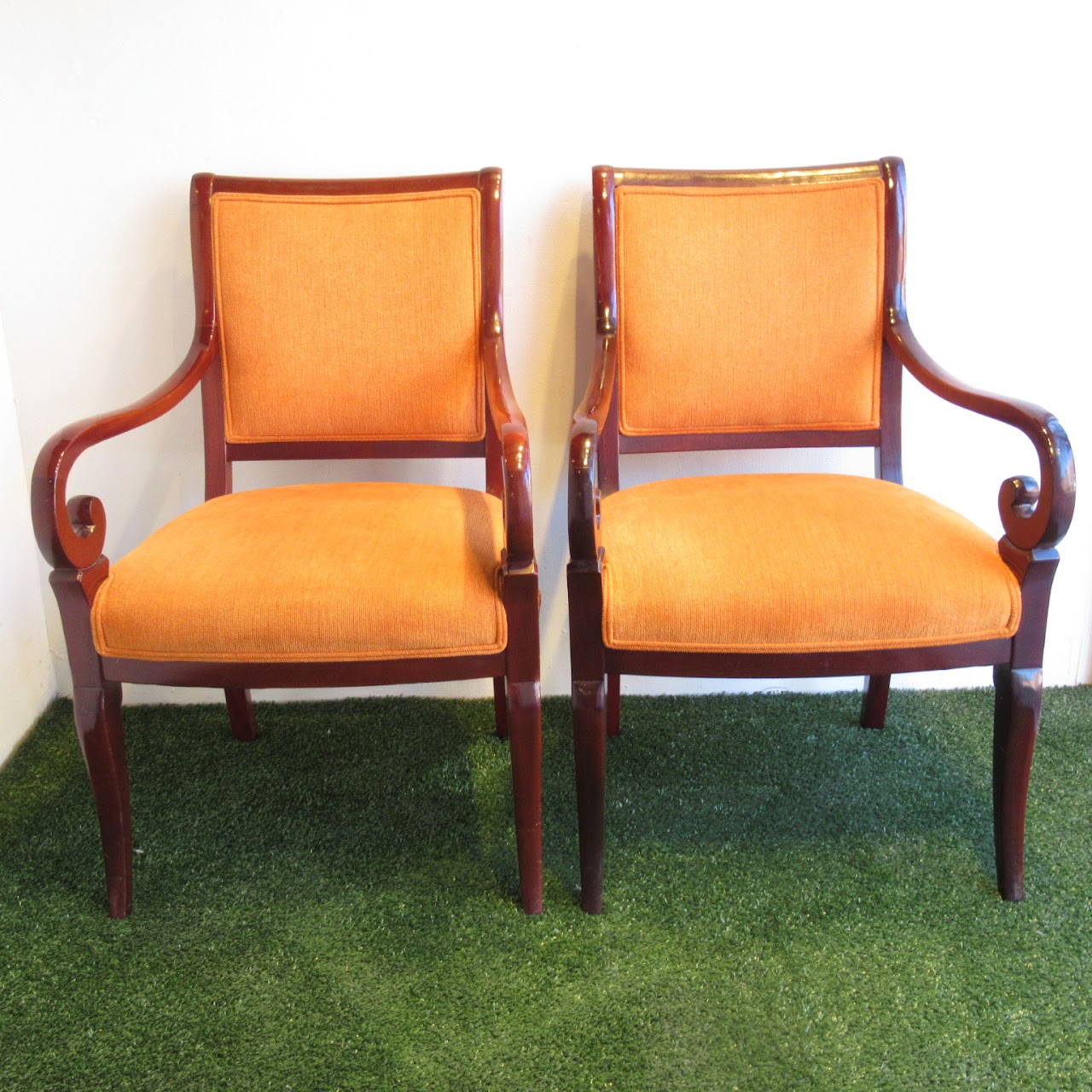 Scroll-Arm Chair Pair