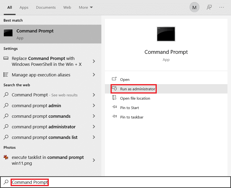 Résultats de la recherche du menu Démarrer pour l'invite de commande.  Comment ouvrir le fichier GZ dans Windows 10