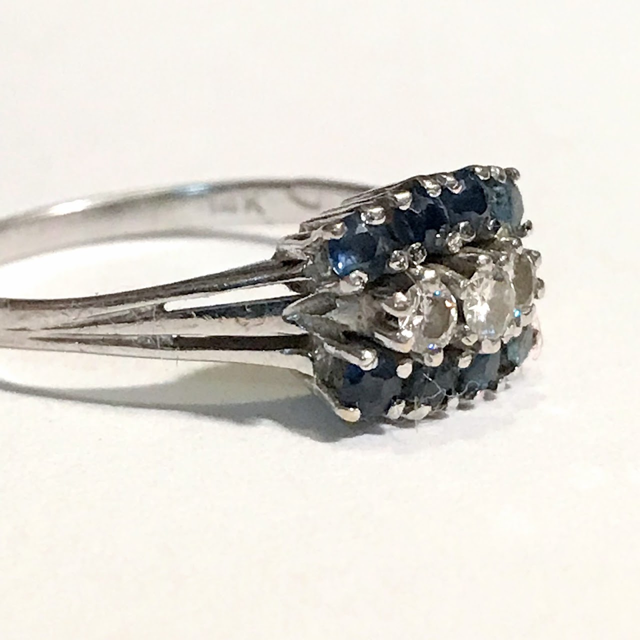 14K White Gold, Sapphire, and Diamond Ring