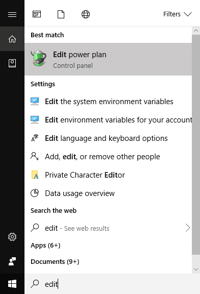 Cerca Modifica il piano di alimentazione nella barra di ricerca e aprilo |  Disabilita le impostazioni di sospensione selettiva USB in Windows 10