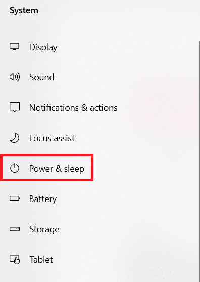 คลิก Power and Sleep ในบานหน้าต่างด้านซ้าย  วิธีค้นหาปุ่มสลีปบน Windows 10