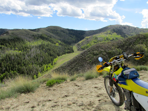 Motorcycle above a reclaimed mining area