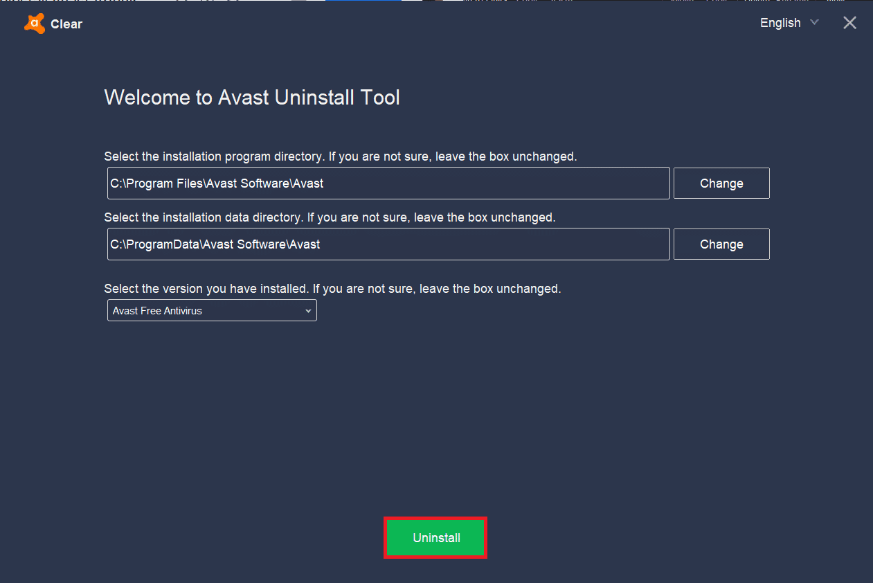 สุดท้าย ให้คลิกที่ ถอนการติดตั้ง เพื่อกำจัด Avast และไฟล์ที่เกี่ยวข้อง