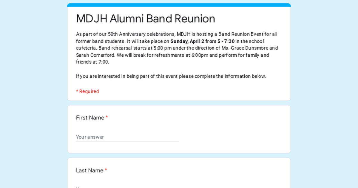 MDJH Alumni Band Reunion