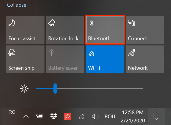 Druk op de Bluetooth-knop vanuit Snelle acties