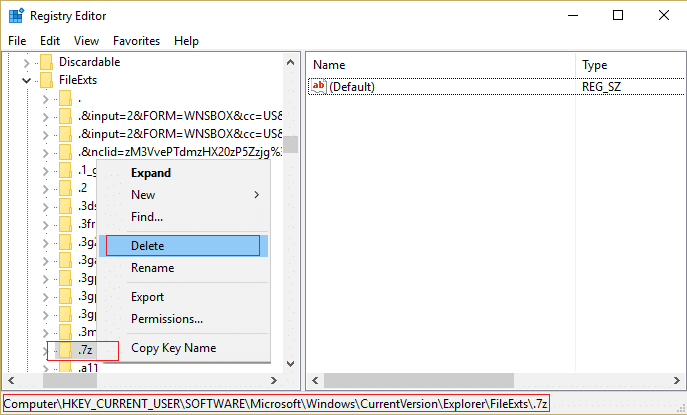 elimine la extensión del archivo del registro para desasociarlos