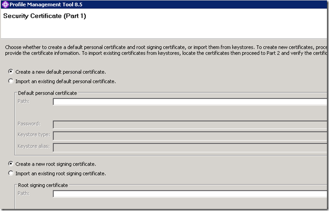 websphere security certificate accept default