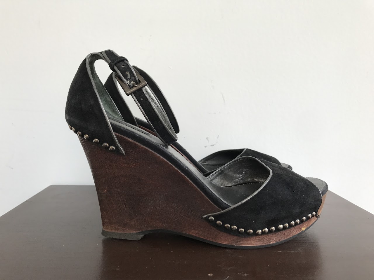 Prada Wood and Suede Wedges