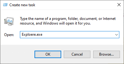 Typ nu Exploere.exe in het komende vak en klik op de knop OK.  Fix 0x80004002 Een dergelijke interface wordt niet ondersteund op Windows 10