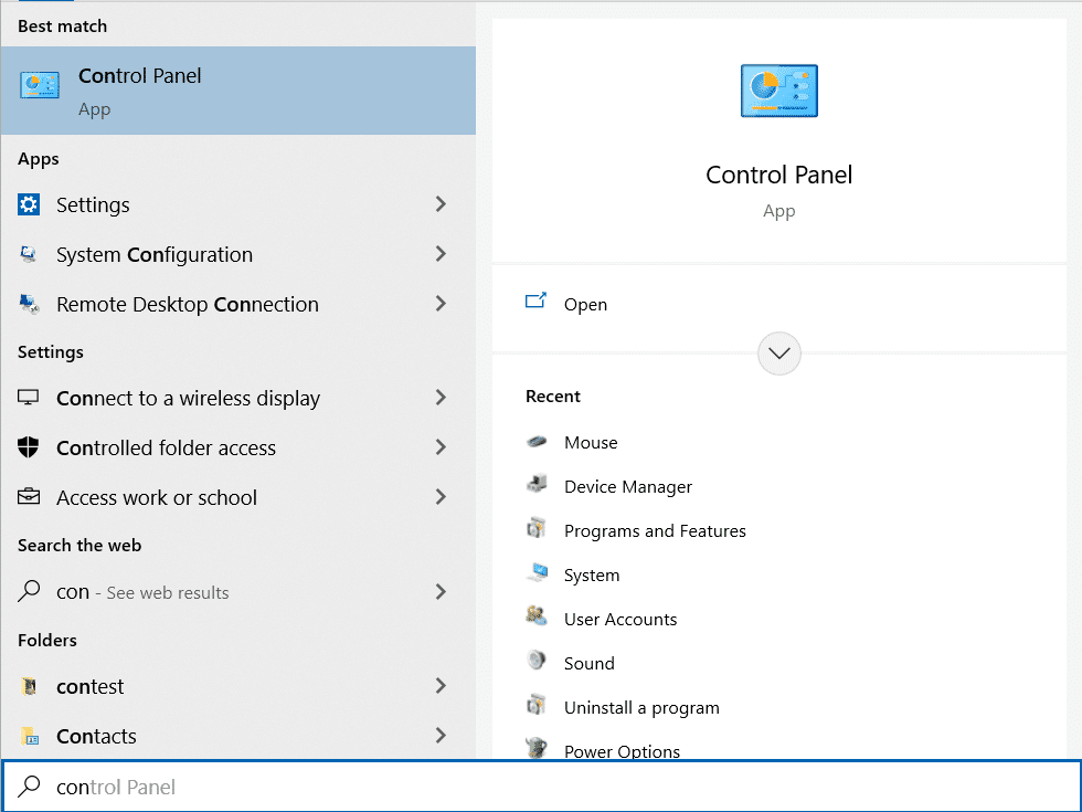 Presione la tecla de Windows.  Escriba Panel de control y ábralo.