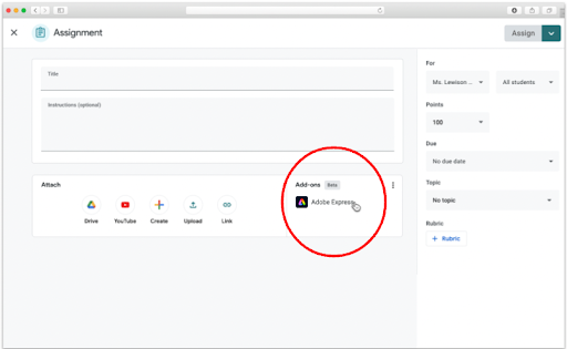 Screenshot of Adobe Express for Google Classroom