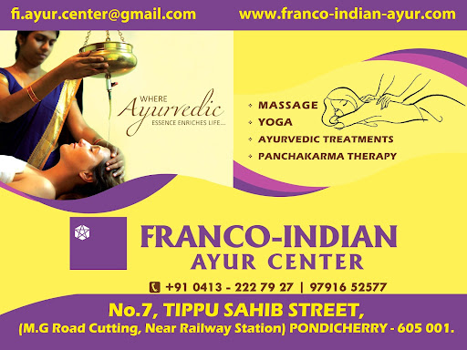 Franco-Indian Ayur Center, 7, Tippu Sahib Street, MG Road Area, Puducherry, 605001, India, Ayurvedic_Treatment_Center, state PY