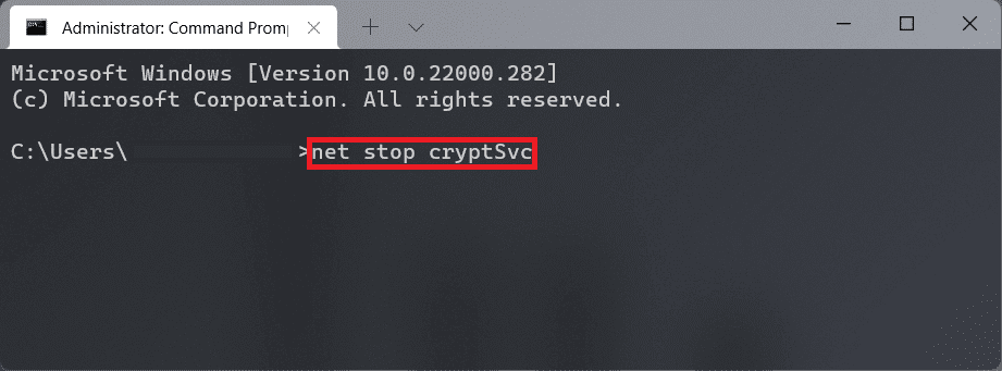 cryptsvcを停止するコマンドコマンドプロンプトウィンドウ