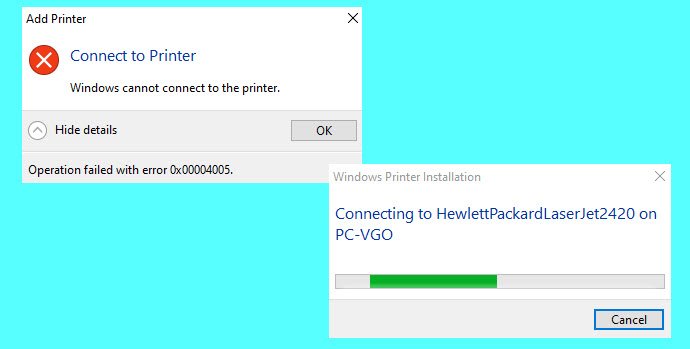 Windows kan geen verbinding maken met de printer