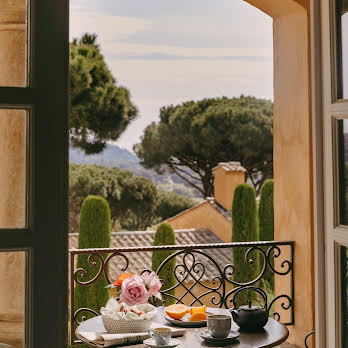 Villa Marie balcony with breakfast and view