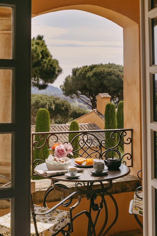 Villa Marie balcony with breakfast and view