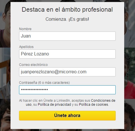 Registro de datos en LinkedIn