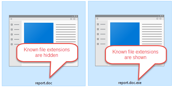 Bestand met verborgen extensie versus niet-verborgen extensie