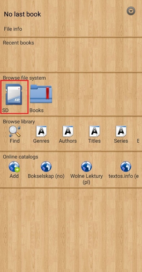 Tocca l'opzione SD nella sezione Sfoglia file system