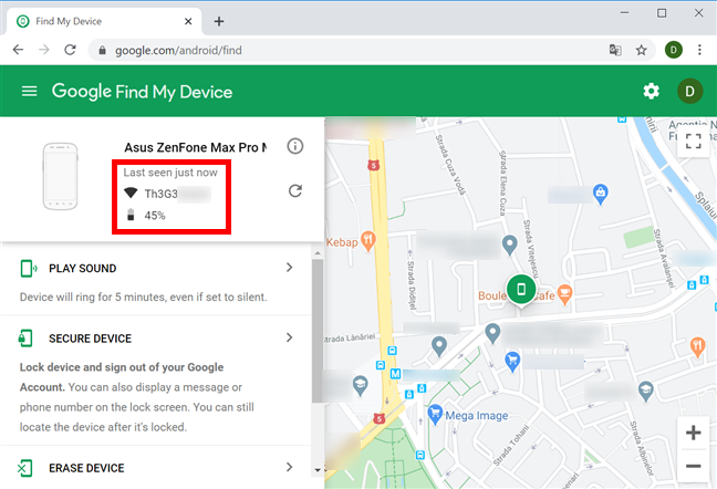 Find My Device отображает информацию о вашем Android